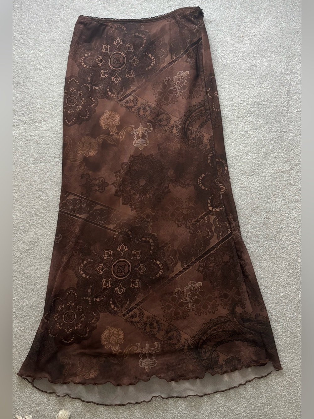 Brown Floral Print Maxi Skirt